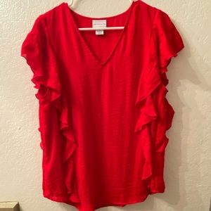 Liz Claiborne Flutter Sleeve Flowy Red Blouse